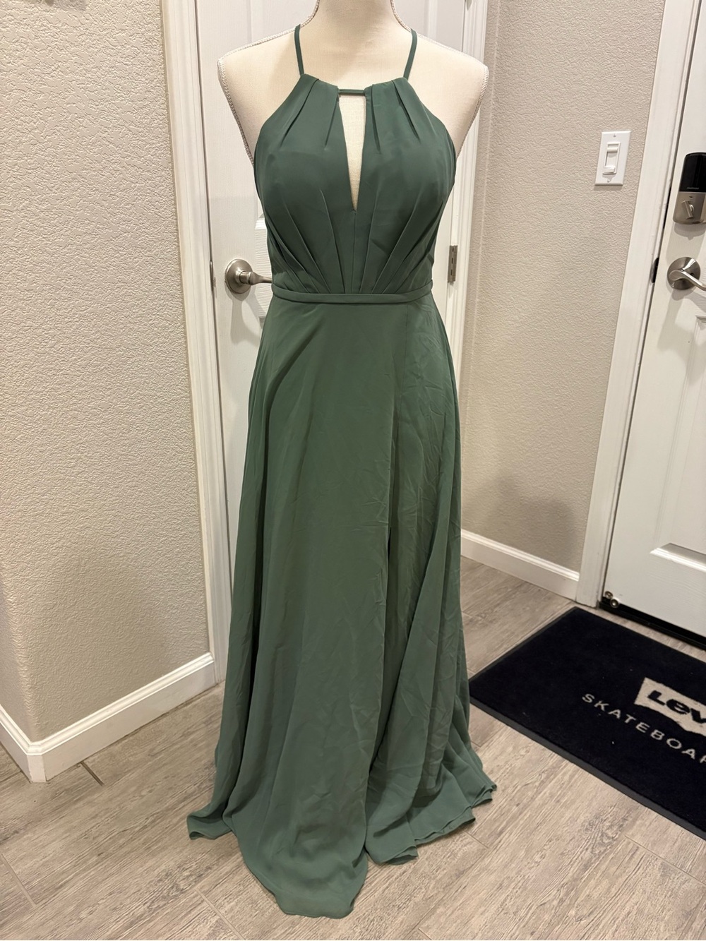 Azazie Olive Green Halter Prom Dress